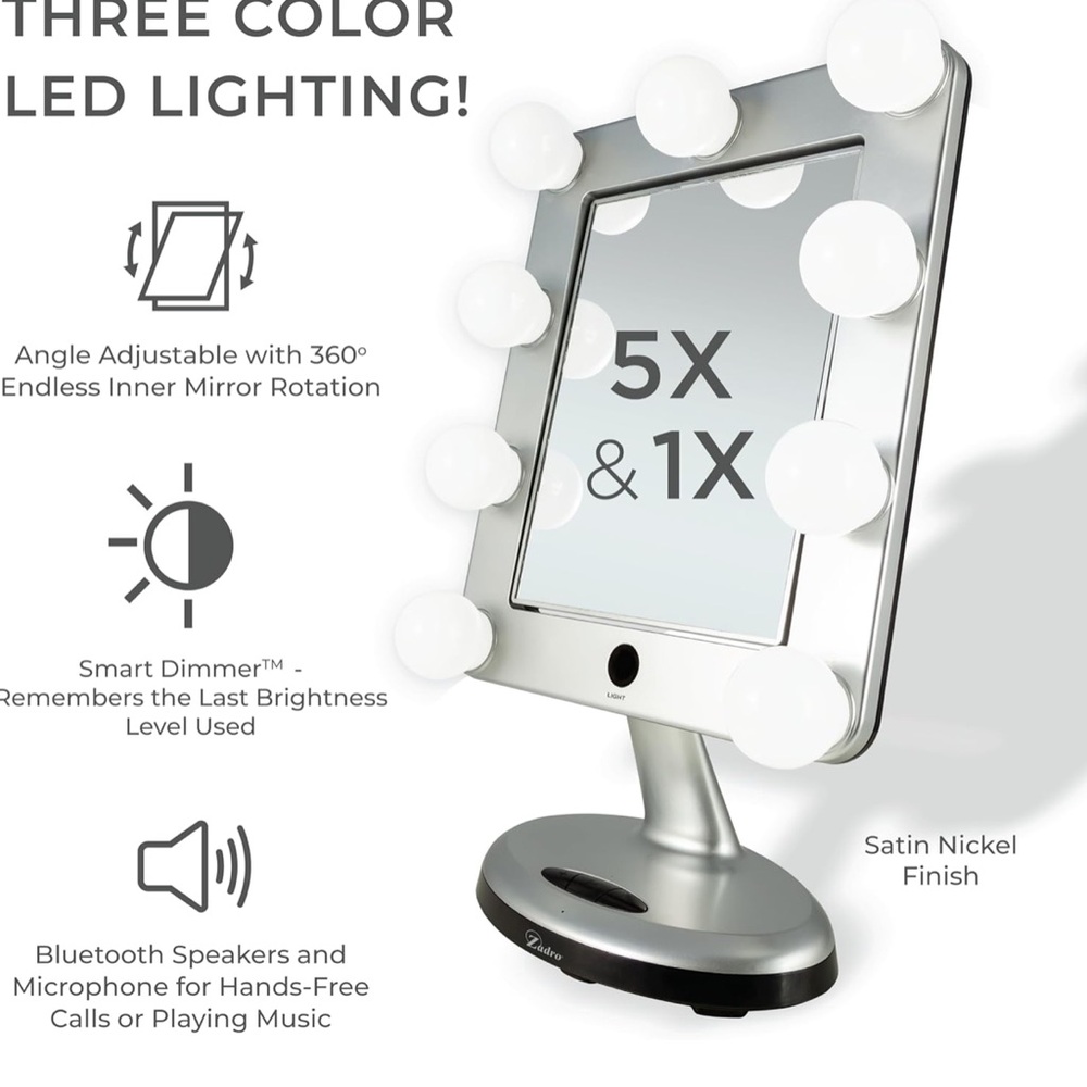 Zadro Melrose LED Variable 3-Color Lighted Dual-Sided/Bluetooth/Makeup Mirror - Picture 6 of 16